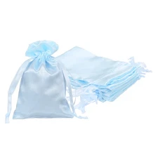 12Pcs 5.9" x 3.9" Satin Drawstring Favor Bags Satin Gift Bags, Sky Blue