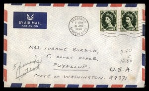 Mayfairstamps England 1968 dual Prestwich to Puyallup WA USA air mail Cover cca_