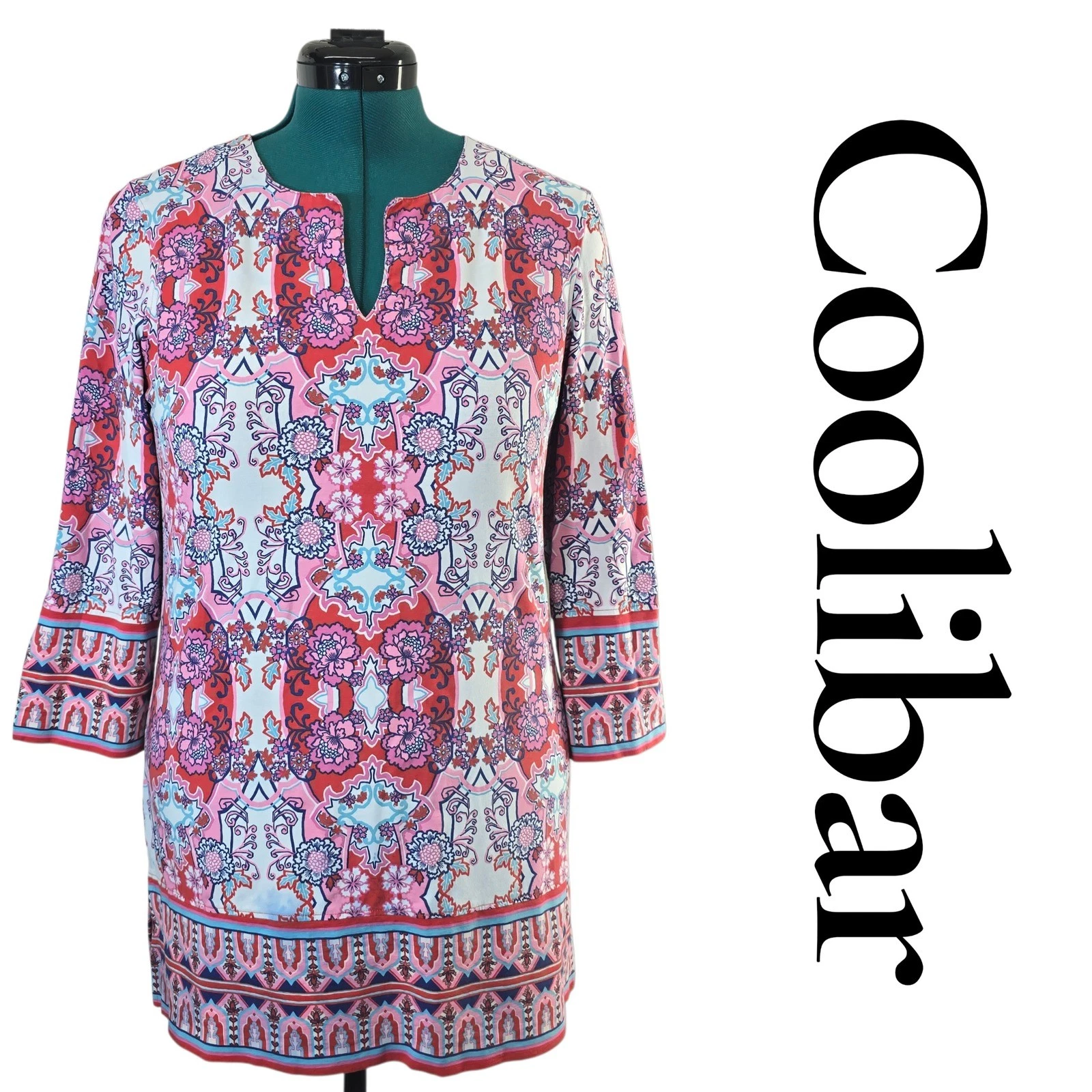 Coolibar Sun Protection Tunic Top Women M St Lucia Floral Print 3/4 Sleeve