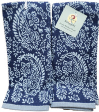 Set of 2 Same Printed Cotton Kitchen Towels 15"x25" FLORAL DESIGN ON BLUE, SC