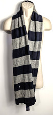 NWT POLO RALPH LAUREN Men's Scarf Blue/Gray Rugby Stripe Wool Blend Pony Logo