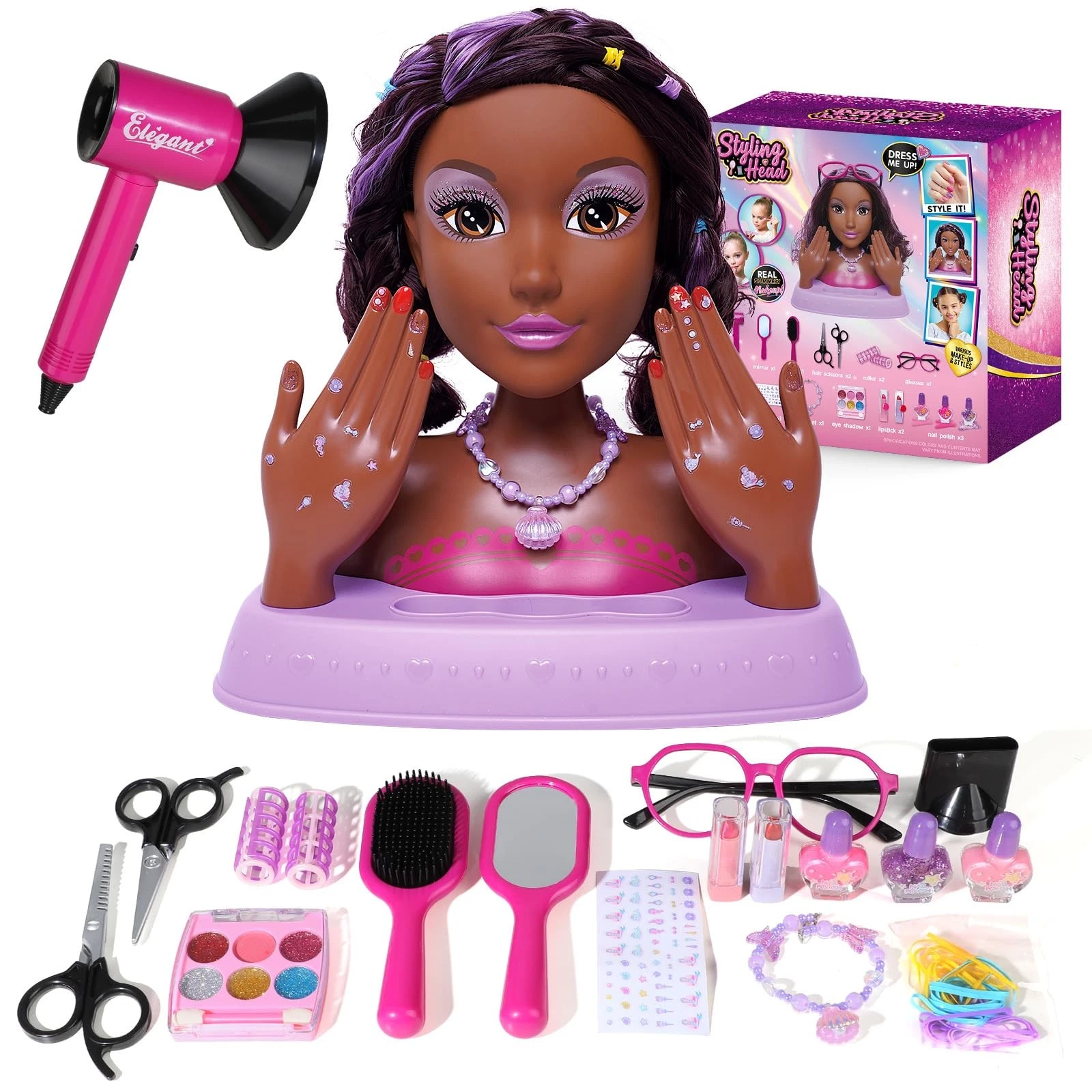 Hair Styling Doll Head 10.5” with Washable Makeup Set, 3-in-1 Pretend Hair Sa...