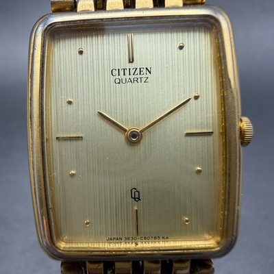 Citizen CQ Tank Watch Men 25mm Champagne Dial Gold Tone 3620