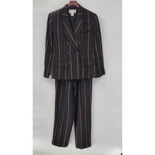 VTG Evan Picone Suit 8 Black Gold Burgundy Double Breasted Pinstripe Mobster