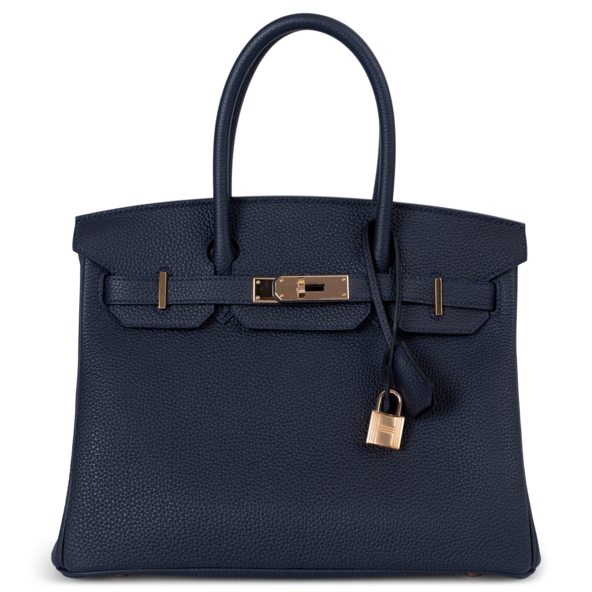 70424 auth HERMES Nuit blue Togo leather BIRKIN 30 Bag Rose Ghw
