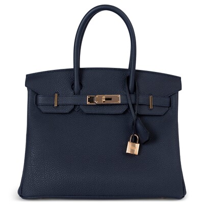 70424 auth HERMES Nuit blue Togo leather BIRKIN 30 Bag Rose Ghw