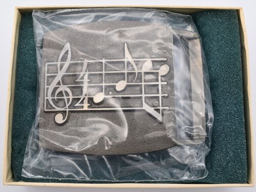 Sheet Music Treble Clef Time Signature Band Orchestra Pewter Vintage Belt Buckle - Picture 1 of 4