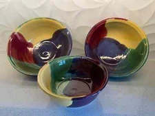 Studio Pottery Handmade Multi Color Nesting Bowls -- Set of 3