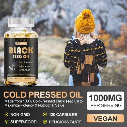 100% Pure Organic Premium Black Seed Oil Capsules 1000mg - Non-gmo & Gluten-Free - Picture 3 of 12