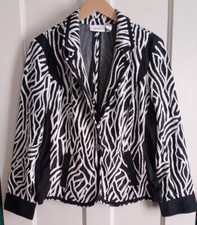 Chico s Blazer Women Size 1 M Black Ivory Animal Print Jacket Retro Punk