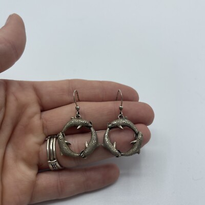 Dolphin Earrings 925 Hook Dangle Sterling Silver   Cute As Can Be #H578