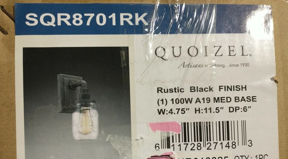 Tocador de baño pequeño rústico Quoizel Lighting-Squire 1 luz de transición Foto 2 de 3