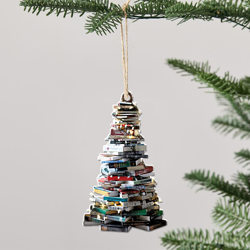 Book Lover Christmas Ornament - Ceramic Book Shaped Tree Decoration With Flannel Gift Bag