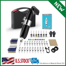 Complete PROFESSIONAL Rotary Pen Tattoo Machine Kit Needles Inks Power Supply
