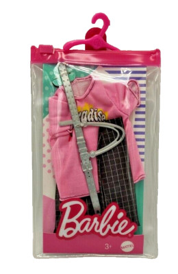 Barbie -Mode Pack Paradies Shirt karierte Hose silberner Gürtel- Neu OVP 2.Wahl*