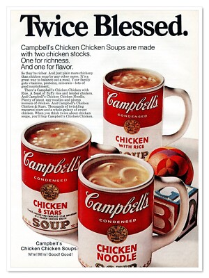 Campbell's Chicken Soup Mugs Twice Blessed Vintage 1968 Full-Page Magazine Ad