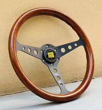 MOMO 350mm 14inch Heritage Indy Black Woodgrain Mahogany Wood Steering Wheel NEW