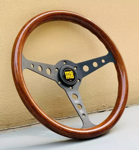 MOMO Heritage Indy Black Woodgrain Mahogany Wood Steering Wheel 350mm - Picture 4 of 8