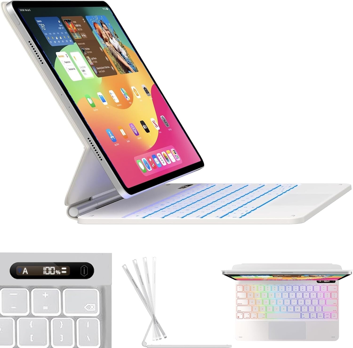 White iPad Air 11 Case with Keyboard, Apple Pencil Holder, and Live Battery Display-image