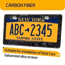 2pcs Forged Carbon Fiber Style License Plate Frame Cover 2 Holes & Screws Caps