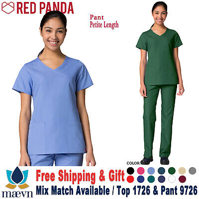 Red Panda by Maevn Mock Wrap 2 Pocket Top & Half Elastic Pants Scrub Set