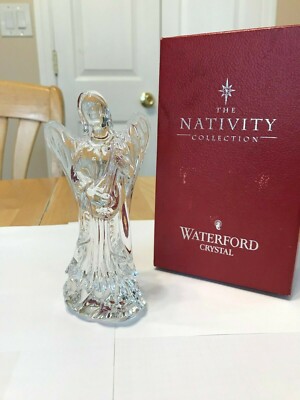 WATERFORD BEAUTIFUL NATIVITY CRYSTAL ANGEL WITH LUTE FIGURINE SCULPTURE ...