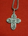 4 WAY CATHOLIC CROSS Medal Pendant Necklace WITH CHAIN  SILVER  PLATED Italy