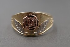 10K Solid Yellow Gold Diamond Cut Multi Tone Rose Flower Band Ring. Size 7.25