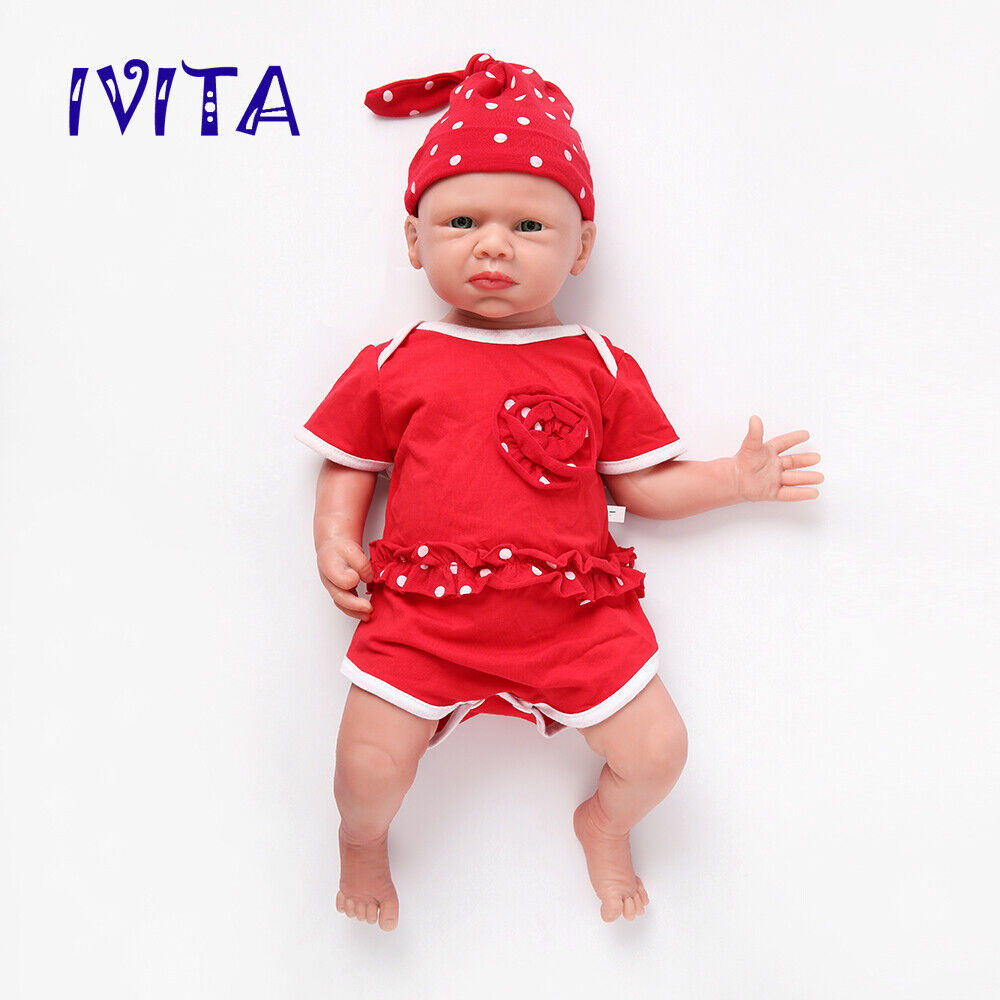 IVITA 20'' Full Silicone Reborn Baby Girl Blue Eyes Newborn Silicone Doll
