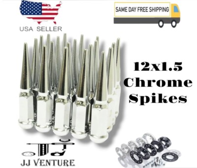 24Pc Chrome 4.5'' Tall M12x1.5 Spike Lug Nut+Key Fit Toyota Tacoma 4Runner & More