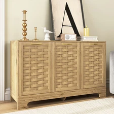 Modern Storage Cabinet with 3 Doors Sideboard Buffet Accent Cabinet  Organizers