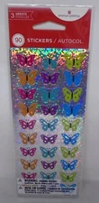 American Greetings Prismatic Stickers Shiny Butterflies 3 Sheets 90 Pieces