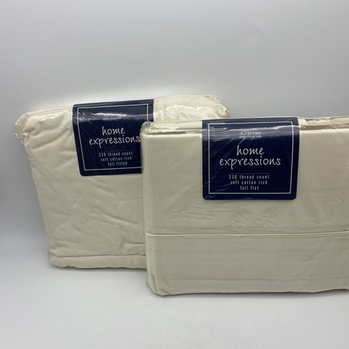 Vintage JC Penney Home Collection Ivory Full Flat & Fitted Sheet Set
