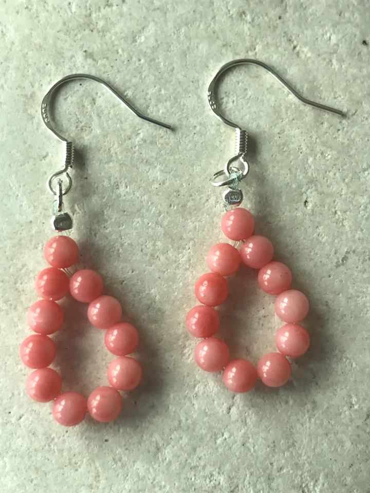 Genuine Pink Coral Loop Earrings - 925 Sterling Silver - Gift Bag - Free P&P - Image 1 of 3