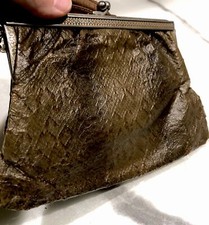 Vintage 1950s Reptile Snakeskin Leather Structured Top Handle Small Handbag