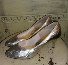 AMAZING VINTAGE 50'S DI SCARLA ITALY CUSTOM MADE GOLD METALLIC HEELS PUMPS 9 M