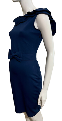 Haute Couture Valentino Dress Red Valentino Bow Detail Navy Blue Jersey Sheath Dress Size S (UK 8) UK Haute Couture Valentino Dress Red Valentino Bow Detail Navy Blue Jersey Sheath Dress Size S (UK 8) UK
