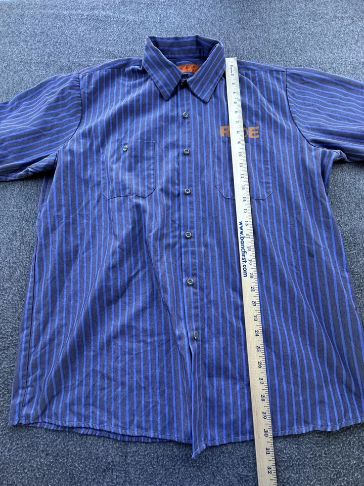 Red Kap Shirt Men XX-Large Gray Blue Striped Button Up Harley Davidson Workwear - Image 3 of 4
