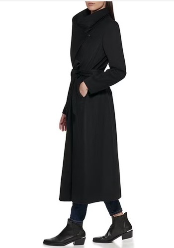 COLE HAAN Wool Blend Single Breasted Belted Trench Maxi Wrap Coat Size 4 New - Picture 3 of 3