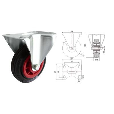 Proroll | Rad | Vollgummi | Mehrfarbig | Rad- x Breite 80 x 25 mm | Auf Kunststoff-Felge, Rollenlager, Rad- x Breite 80 x 25 mm