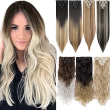 8 Pieces Clip In Hair Extensions Full Head Natural As Human Hair Long Curly Wave
