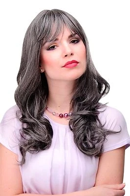 WIG ME UP Wig Ladies Wig Elegant Grey Dark Brown Mix Wavy Fringe Long 55cm 3001-44