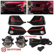 Fit Honda Civic Hatchback 17-21 Fog Light Wfront Rear Fog Lamp Cover Wred Trim