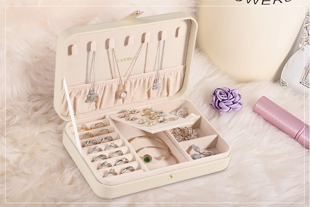 LANDICI Small Jewelry Box for Women 8.26(L)x5.5(W)x1.7(H) inch