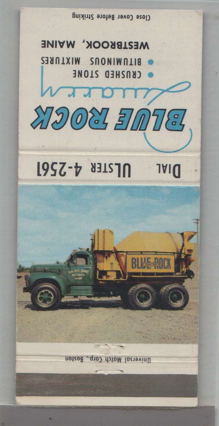 Matchbook Cover Truck Blue Rock Quarry Cement Truck Westbrook ME eBay