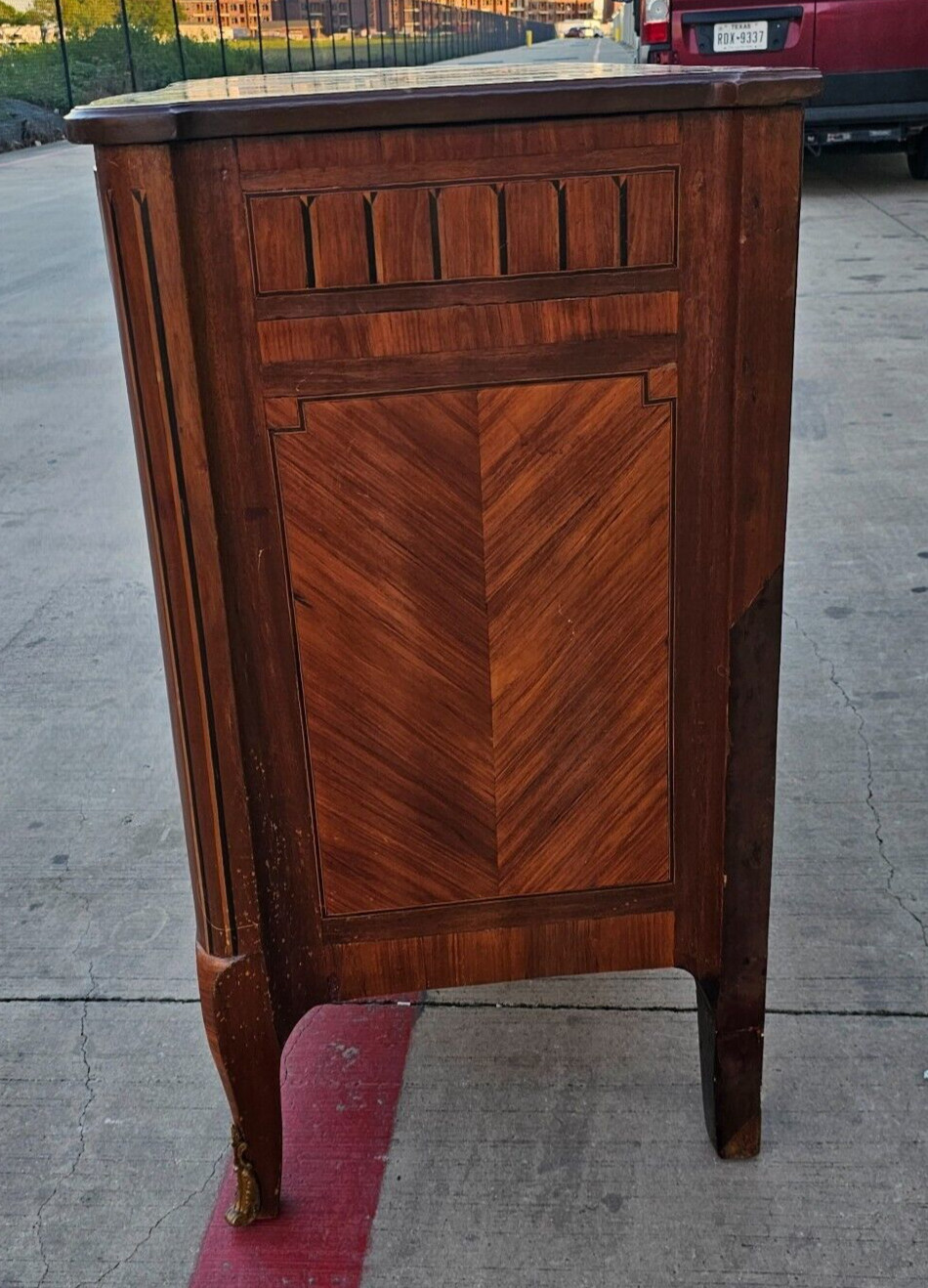 LOUIS XVI Transitional CHEST 4 Drawer Marquetry Oak Mahogany Commode