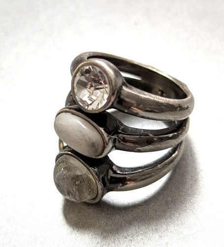 DYRBERG KERN Dreifach-Ring * silberfarben * Steine * Gr. I (16 mm) *** - Bild 2 von 6