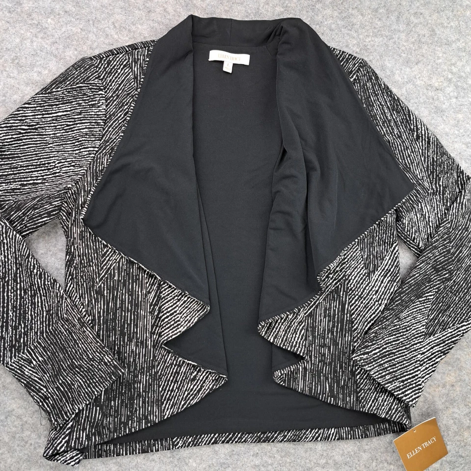 Conjunto Falda Blazer Ellen Tracy Mujer Talla 12 Grande Negro Carrera Tejido Cascada Foto 3 de 4