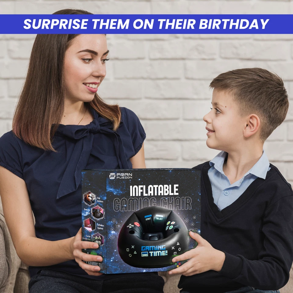 Cadeira de jogos inflável azul FranFusion para crianças com porta-copos e bolso lateral - Imagem 2 de 4