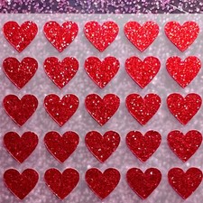 Red Glitter Heart Sticker Sheet - 1/4 to 3 inch - Cute Sparkly for Crafts